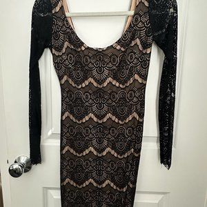 Bebe Black Lace Overlay Bodycon Dress Scoop Back